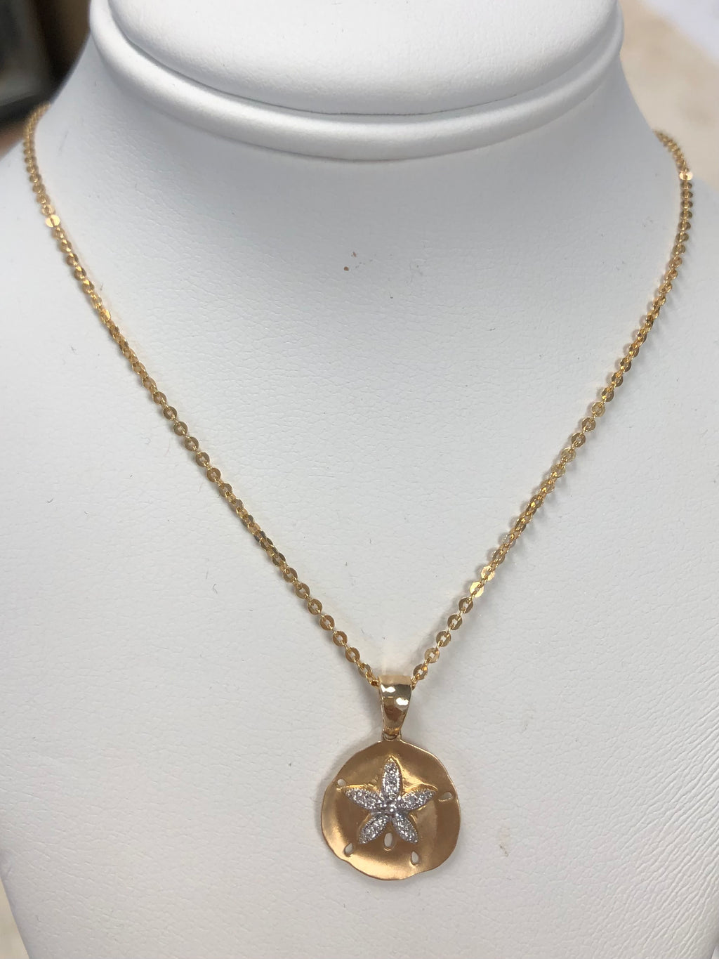 Yellow Gold & Diamonds Sand Dollar Necklace, Adjustable to 18