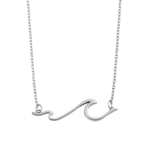 Sterling Silver Minimalist Wave Necklace, Adjustable to 18