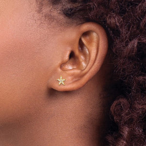 14k Gold CZ Starfish Post Earrings