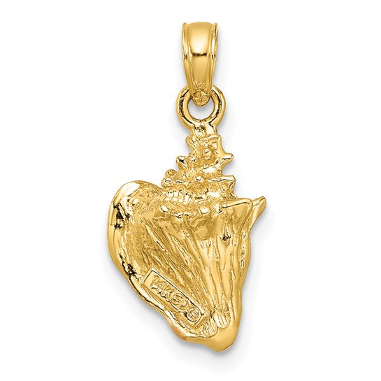 3D Conch Shell Pendant, Yellow Gold w/ Pink Enamel