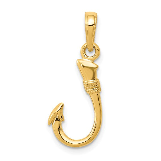 Small Fish Hook Pendant, Yellow Gold