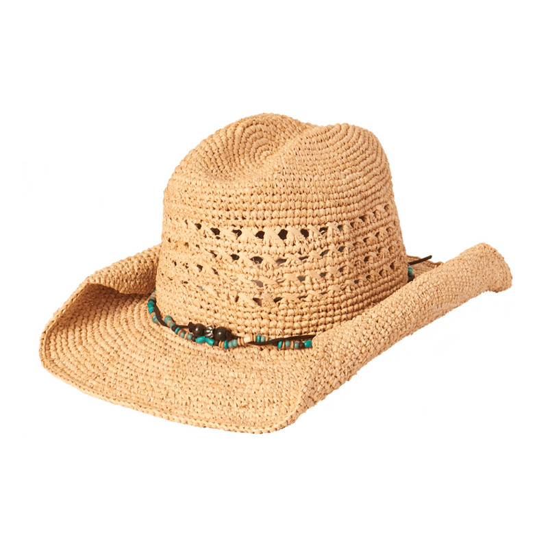Packable Cowboy Hat, Natural/Turquoise