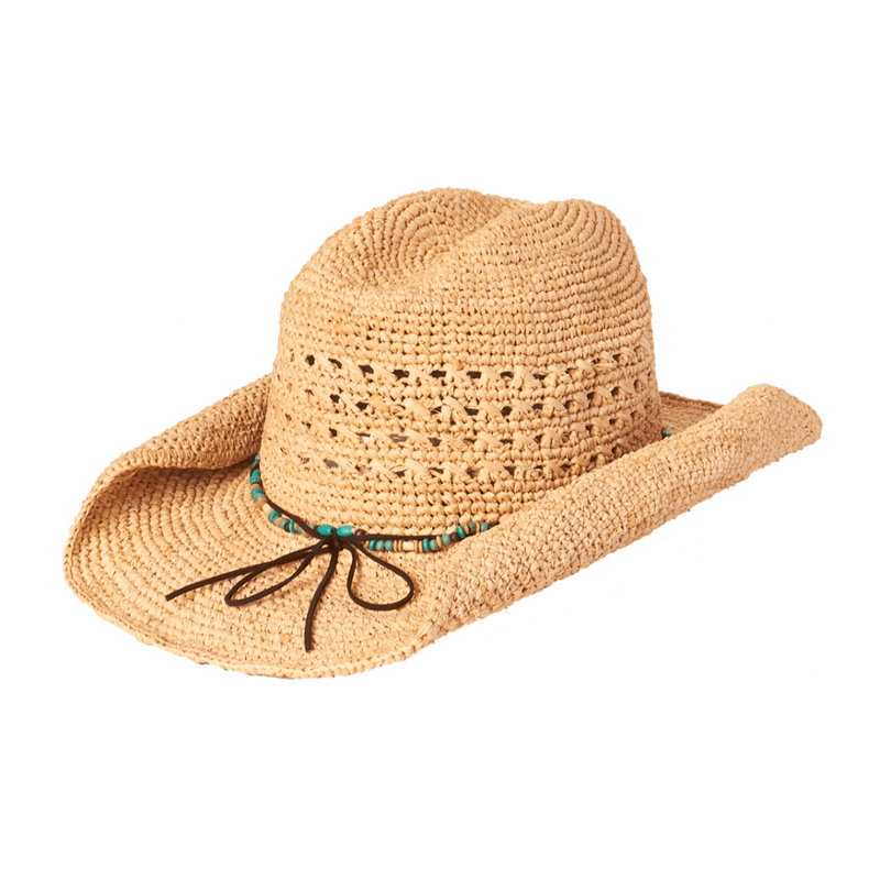 Packable Cowboy Hat, Natural/Turquoise