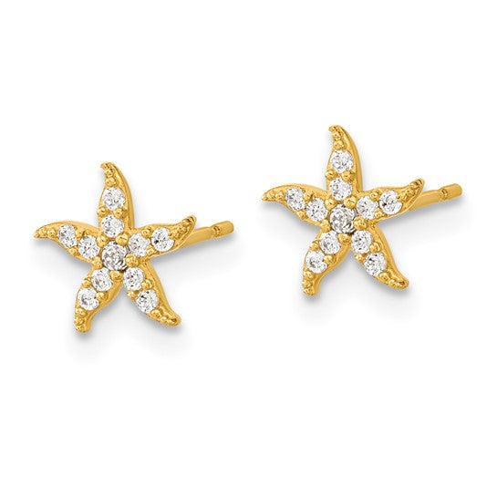 14k Gold CZ Starfish Post Earrings