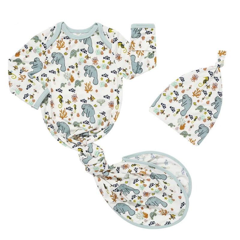 Manatee Bamboo Gown and Hat Newborn Baby Gift Set