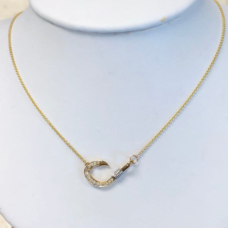 14k Yellow Gold Diamond Hook Necklace