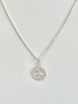 Sterling Silver Compass Rose Necklace, 16-18"