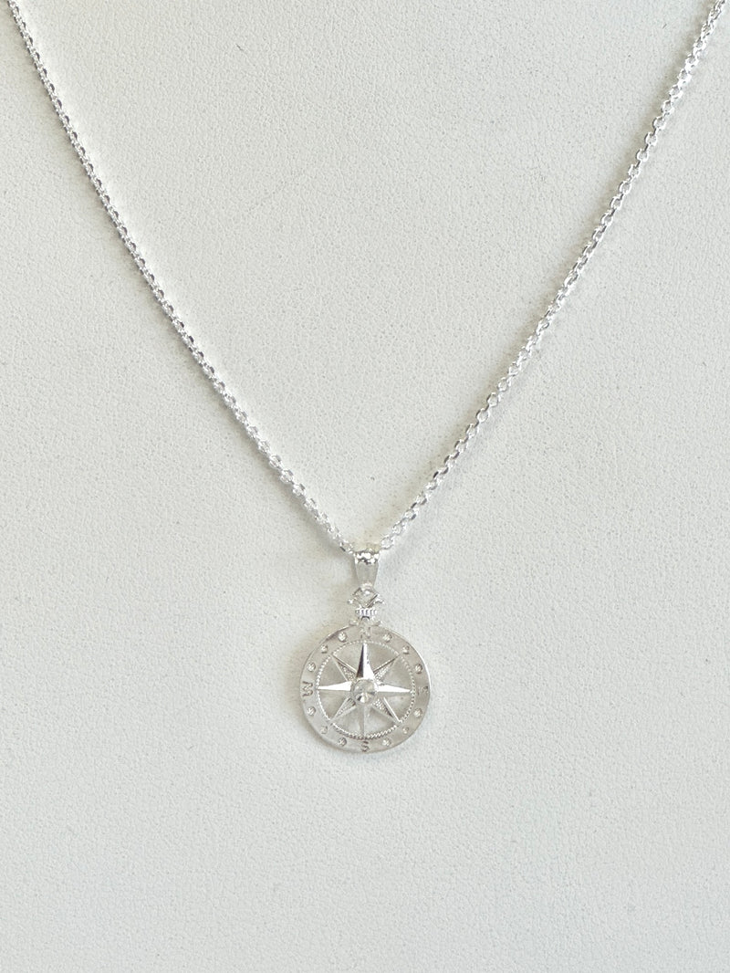 Sterling Silver Compass Rose Necklace, 16-18