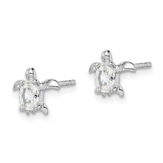 Sterling Silver Turtle w/ CZ Post Earrings