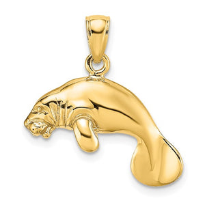 10k Yellow Solid Gold Manatee Pendant