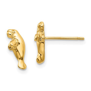 10k Yellow Gold Manatee Post Earrings