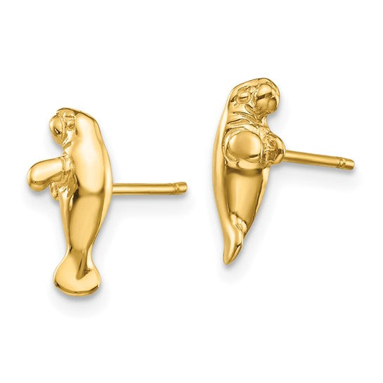 10k Yellow Gold Manatee Post Earrings