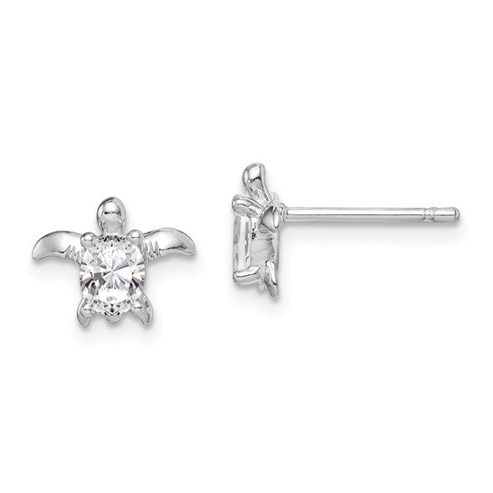 Sterling Silver Turtle w/ CZ Post Earrings