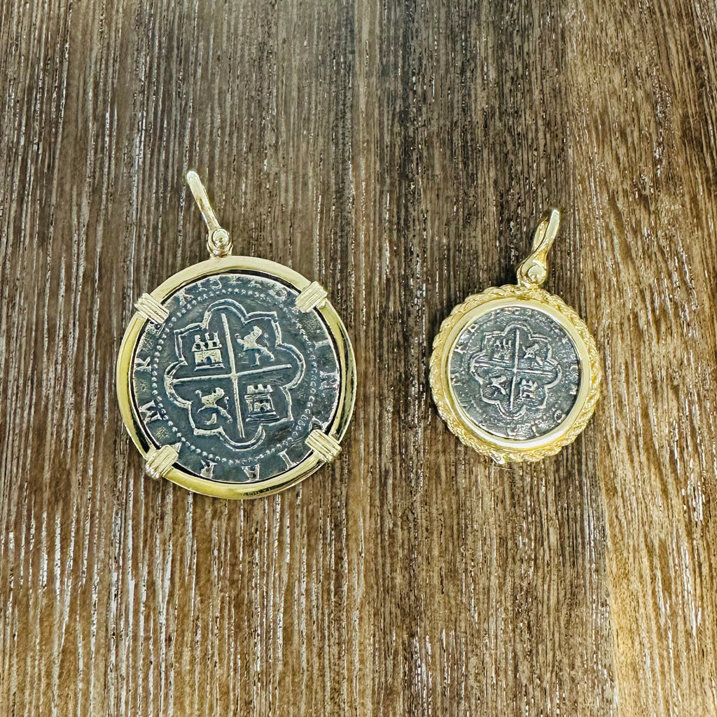 2 Atocha Coins with 14k Bezel