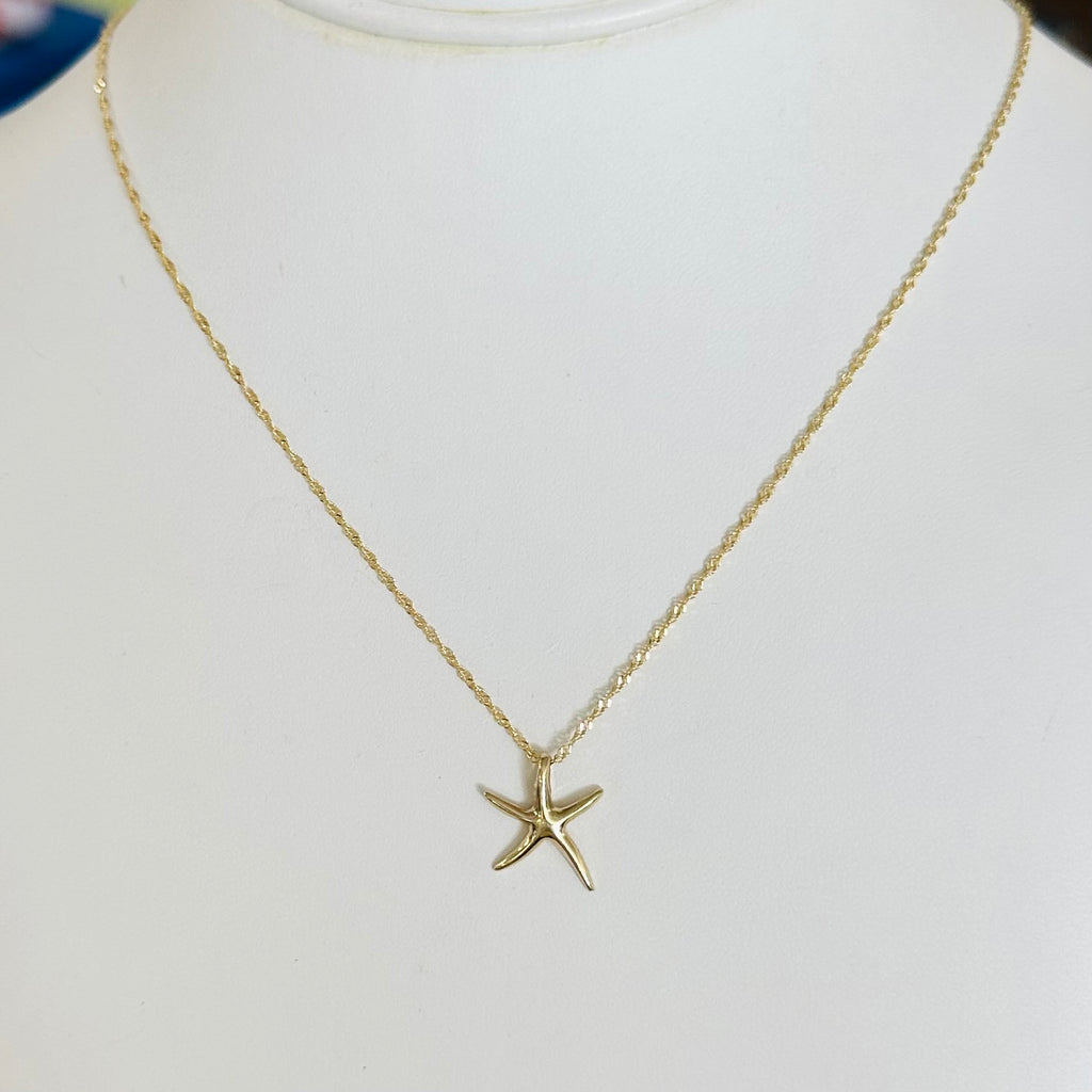 14k Gold Starfish Pendant on 18” Singapore Chain