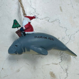 Santa on Manatee Ornament