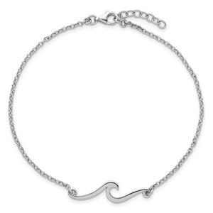 Sterling Silver Wave Anklet 10" Adjustable