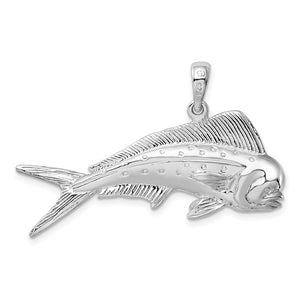 3D Mahi Bull Dolphin Pendant, Sterling Silver