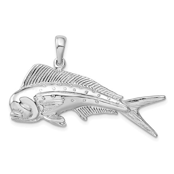 3D Mahi Bull Dolphin Pendant, Sterling Silver