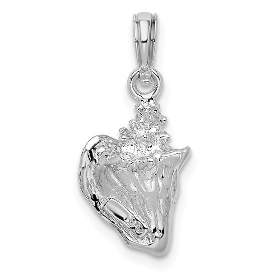 3D Conch Shell Necklace, Sterling Silver w/ Pink Enamel
