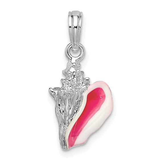 3D Conch Shell Necklace, Sterling Silver w/ Pink Enamel