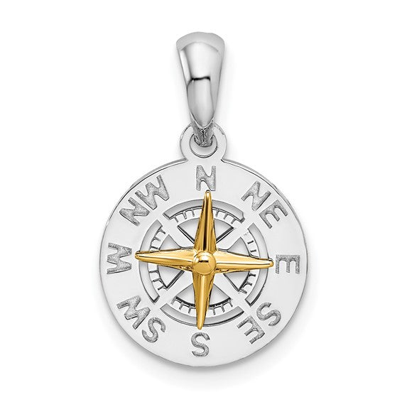 Compass Rose Pendant, Silver w/ 14k - XS