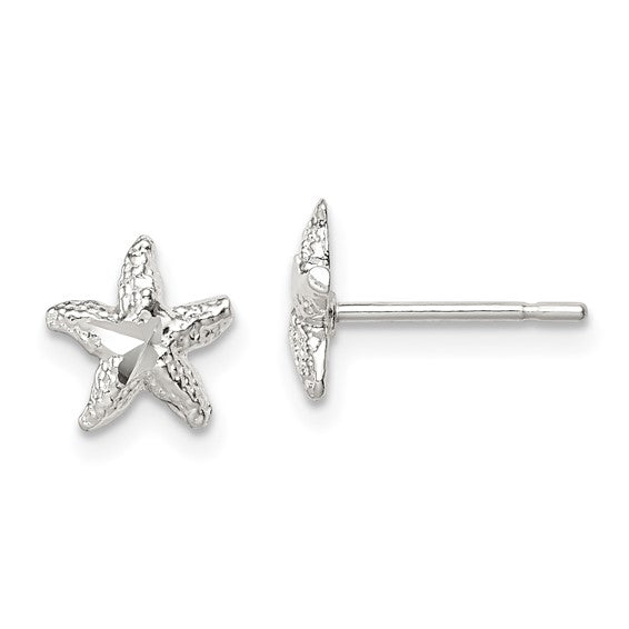 Sterling Silver Diamond Cut Starfish Post Earrings XS