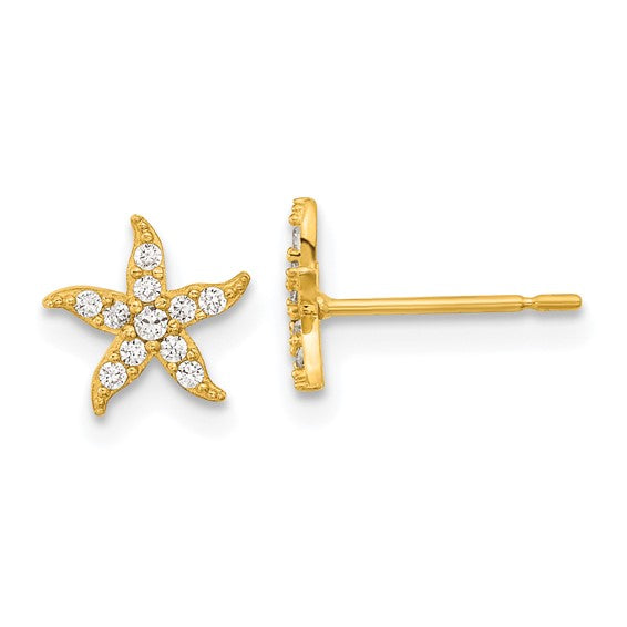 14k Gold CZ Starfish Post Earrings