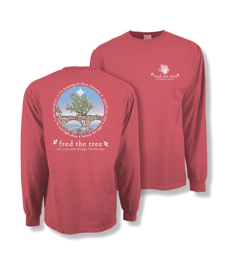 PRORDER FOR OCTOBER SHIP Fred the Tree Christmas Adult Unisex Long Sleeve Tee, Poppy Red