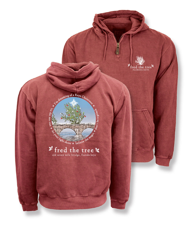 PREORDER FOR OCTOBER SHIP Fred the Tree Christmas Unisex Mini Zip Sweat Shirt, Poppy