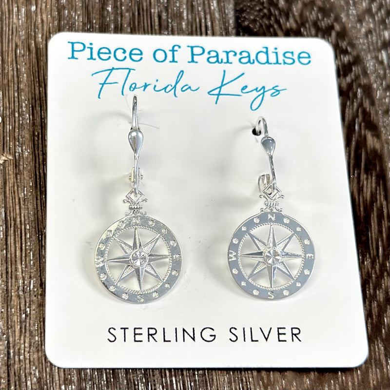 Compass Rose French Wire Earrings, Sterling Silver - Small