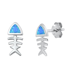 Bonefish Post Earrings, Sterling Silver w/ Blue Opal