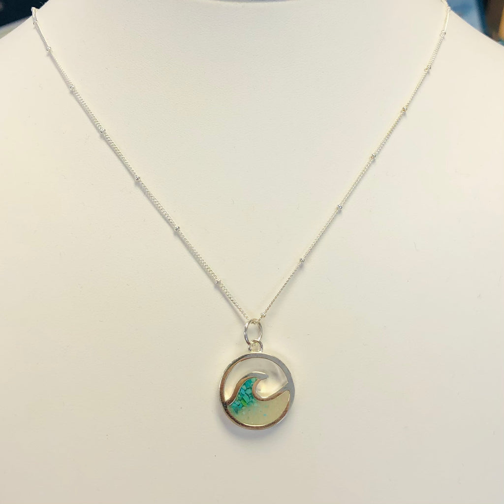 Large Wave Necklace, Sterling Silver w/ Turquoise & Sand