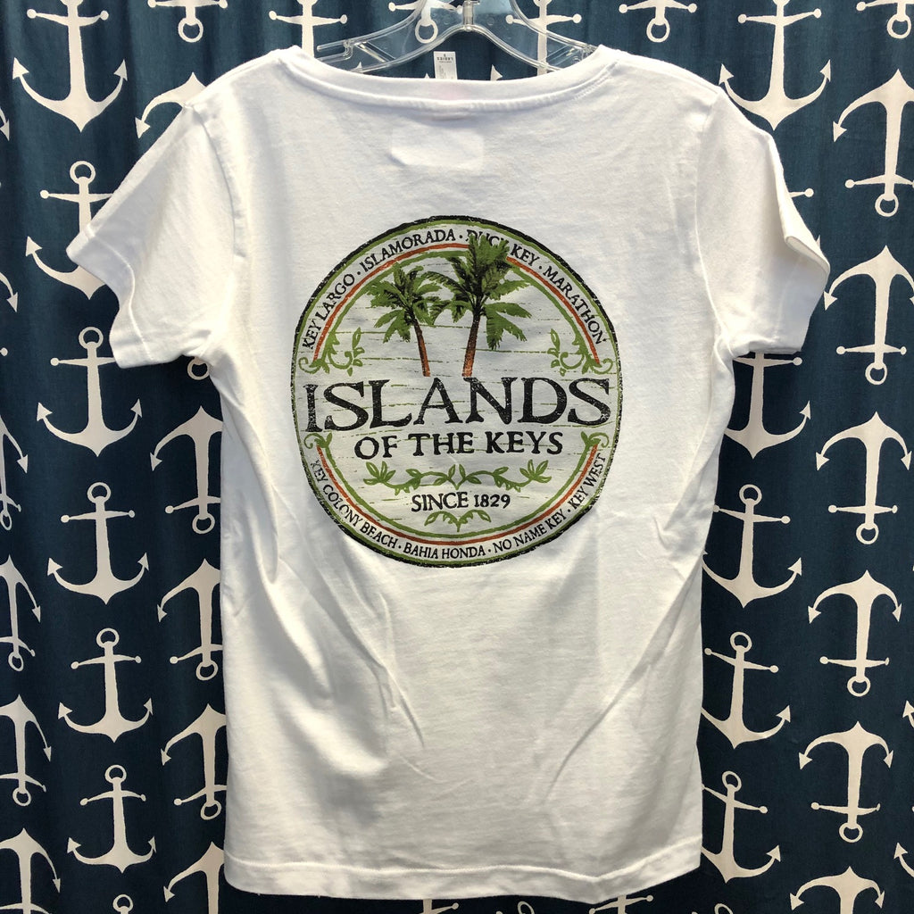 Ladies Islands of the Keys V Neck T-Shirt, White