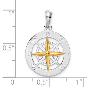 Compass Rose Pendant, Silver w/ 14k - Small