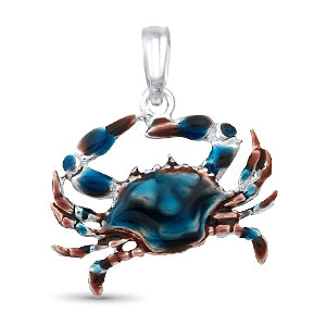 Blue Crab Pendant, Sterling Silver w/ Enamel