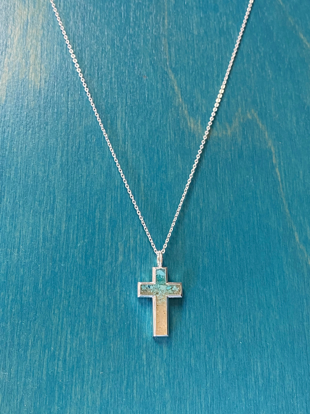 Dune Gradient Cross Necklace, Sterling Silver w/ Turquoise & Sand
