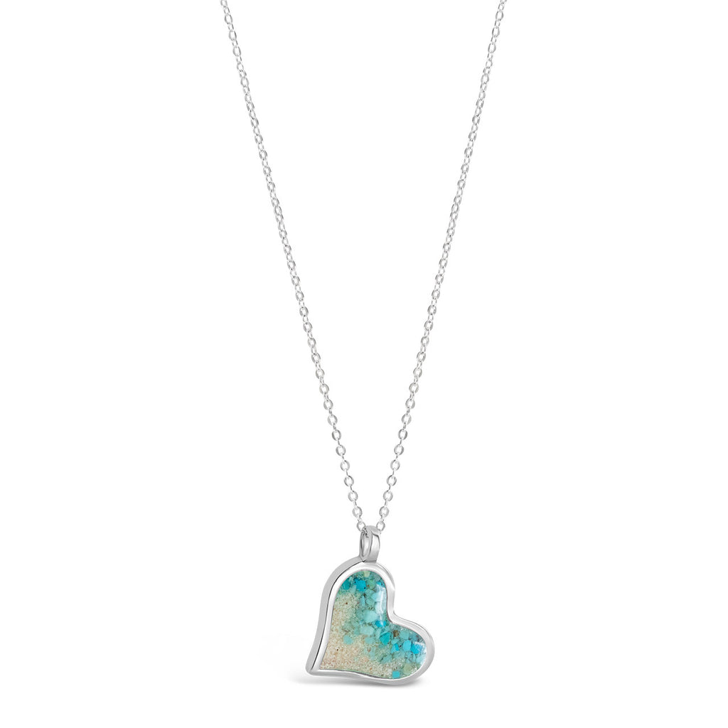 Gradient Heart Necklace, Sterling Silver w/ Turquoise & Beach Sand