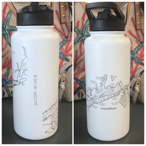 Map & Coordinates 32oz Stainless Steel Water Bottle w/ Lid, White