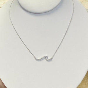 14k White Gold & Diamonds Wave Necklace, Adjustable to 18"