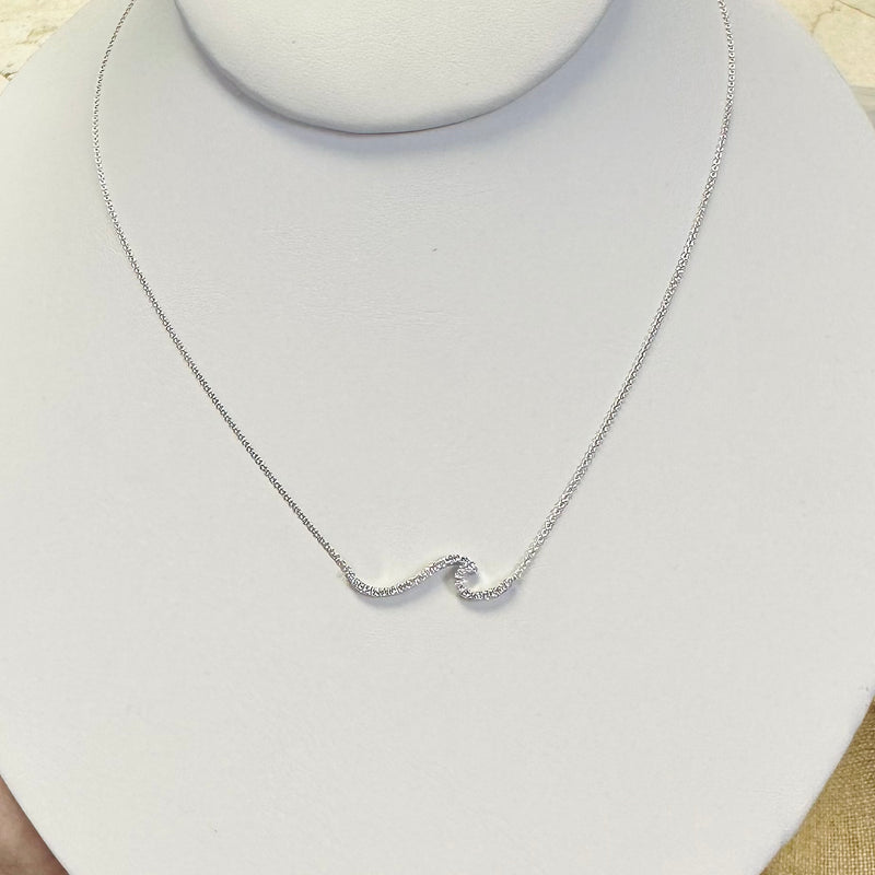 14k White Gold & Diamonds Wave Necklace, Adjustable to 18
