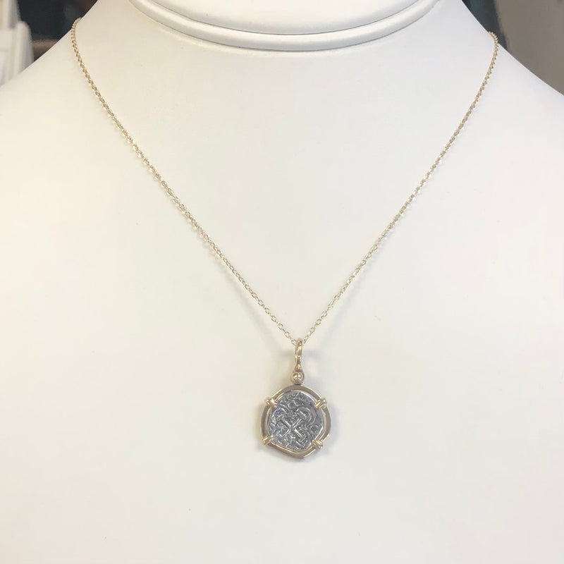 Atocha Shipwreck Coin w/ 14k Gold Bezel, on on Adjustable 14k Cable Chain