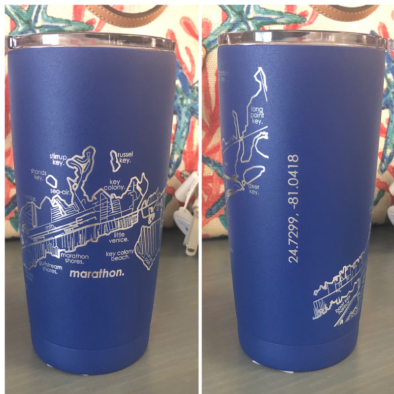 Map & Coordinates 20oz Stainless Steel Tumbler w/ Lid, Navy Blue