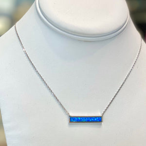 Sterling Silver Blue Opal Bar Necklace w/ Extension